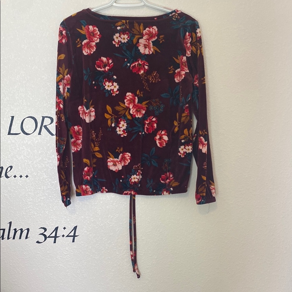 Floral Long Sleeve Top - Burgundy and Pink